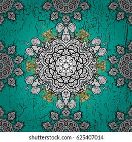 Golden pattern on blue background with golden elements. Classic vintage background. Traditional orient ornament. Classic vector golden pattern.