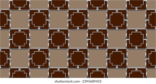 golden pattern on brown background, beautiful patterns of squares. Background image. Abstract decorative vintage texture. Seamless illustration for design. Metal mosaic on a colored background