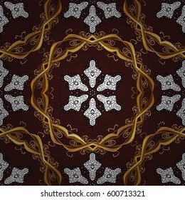 Golden pattern on brown background with golden elements. Seamless classic vector golden pattern. Classic vintage background. Traditional orient ornament.