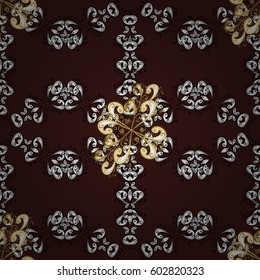 Golden pattern on brown background with golden elements. Traditional orient ornament. Seamless classic vector pattern. Classic vintage background.