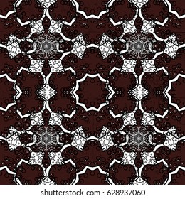 Golden pattern on brown background with golden elements. Backdrop, fabric, gold wallpaper. Vector golden pattern. Flat hand drawn vintage collection.