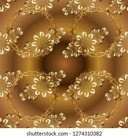 Golden pattern on brown and beige colors with golden elements. Seamless classic vector golden pattern. Classic vintage background. Traditional orient ornament.