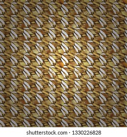 Golden pattern on brown and beige colors with golden elements. Ornate vector decoration. Seamless damask pattern background for wallpaper design in the style of Baroque.
