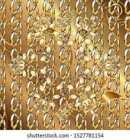 Golden pattern on brown and beige colors with golden elements. Vector traditional orient ornament. Seamless classic golden pattern.
