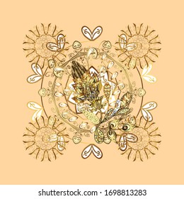Patrón dorado de colores marrón y beige con elementos dorados. Impresión vectorial dorada textil. Baldosas florales. Un adorno oriental sin igual. Diseño islámico.
