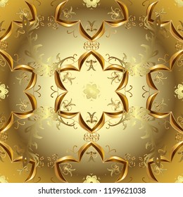 Golden pattern on a brown, neutral and yellow colors with golden elements. Vector vintage baroque floral ornamental pattern in gold. Luxury, royal and Victorian concept. Ornate decoration.