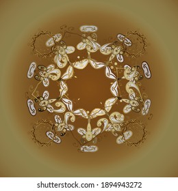 Golden pattern on brown and yellow colors with golden elements. Vector traditional orient ornament. Seamless classic golden pattern.
