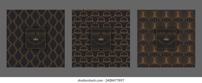 Patrón dorado sobre un fondo oscuro. Plantilla de lujo premium para cubiertas, interiores, empaques e ideas creativas