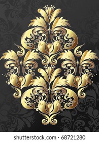 Golden Pattern on Dark Floral Background