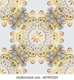 Golden pattern on gray background with golden elements. Vector vintage baroque floral seamless pattern in gold. Luxury, royal and Victorian concept. Ornate decoration.