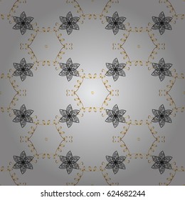 Golden pattern on gray background with golden elements. Seamless classic golden pattern. Vector traditional orient ornament.