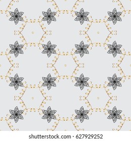 Golden pattern on gray background with golden elements. Vector vintage baroque floral seamless pattern in gold. Luxury, royal and Victorian concept. Ornate decoration.