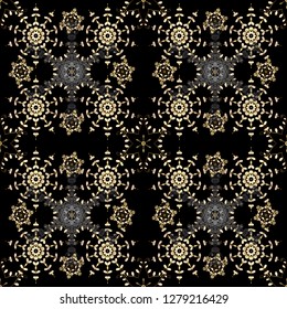 Golden pattern on gray and black colors with golden elements. Vector traditional orient ornament. Seamless classic golden pattern.
