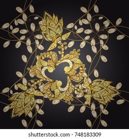 Golden pattern on gray, yellow and brown colors with golden elements. Golden pattern. Vector oriental ornament.