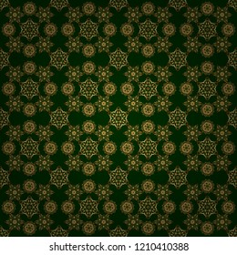 Golden pattern on green background. Luxury gold seamless pattern with abstract vector elements.