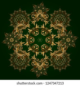 Golden pattern on a green background. Vintage sketch. Elegant retro vector seamless pattern.