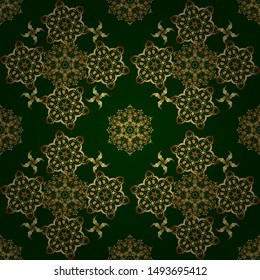 Golden pattern on a green background. Luxury gold seamless pattern with abstract vector elements.