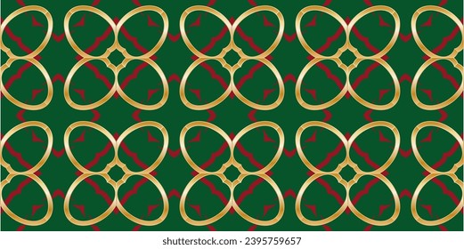 golden pattern on a green background. Ornamental mosaic texture. Kaleidoscope abstract background abstract golden classic pattern. Metal mosaic on a colored background.