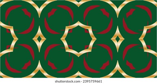 goldenes Muster auf grünem Hintergrund. Ziermosaikstruktur. Kaleidoskop abstrakter Hintergrund abstraktes goldenes klassisches Muster. Metallmosaik auf buntem Hintergrund.