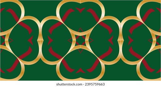 patrón dorado en un fondo verde. Textura de mosaico ornamental. Patrón clásico de oro abstracto de fondo Kaleidoscope. Mosaico de metal sobre un fondo de color.