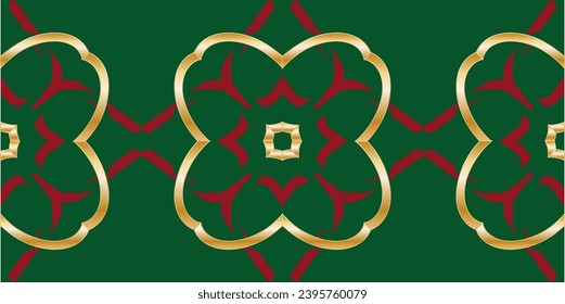 golden pattern on a green background. Modern decorative background. For interior wallpaper, smart design, fashion print. Business project. Seamless illustration.