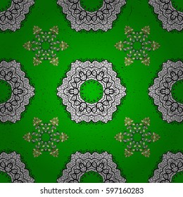 Golden pattern on green background with golden elements. Traditional classic golden pattern. Oriental ornament in the style of baroque. Vector oriental ornament.