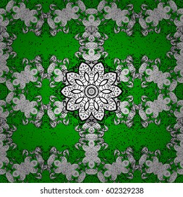 Golden pattern on green background with golden elements. Golden color illustration. Vector geometric background. For your design, wallpaper.