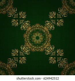 Golden pattern on green background. Luxury gold seamless pattern with abstract vector elements.