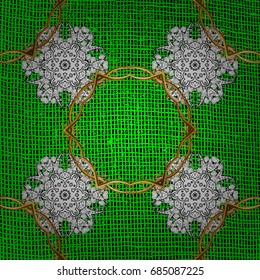 Golden pattern on green background with golden elements. Classic vector golden pattern. Classic vintage background. Traditional orient ornament.