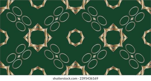 patrón dorado en un fondo verde.Resumen del patrón oro clásico. Fondo geométrico. Papel pintado de patrón y fondos de inversión. Una tendencia muy popular en la decoración interior. 
