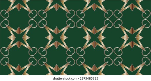 golden pattern on a green background.Abstract classic  pattern. Modern decorative background. For interior wallpaper, smart design, fashion print. Business project. Seamless illustration.