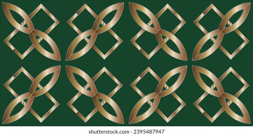 golden pattern on a green background.Abstract classic golden pattern. Graphic modern pattern. Simple lattice graphic design