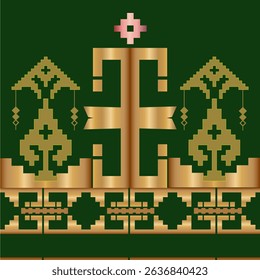 Golden Pattern on Green - Elegant,Pattern - Seamless Vector Design for Luxurious Textile,Design and Print
