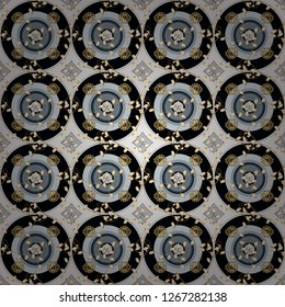 Golden pattern on neutral and black colors with golden elements. Vector oriental ornament. Traditional classic golden pattern. Seamless oriental ornament in the style of baroque.