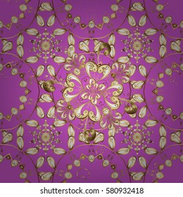 Golden pattern on pink background with golden elements. Classic vector golden pattern. Classic vintage background. Traditional orient ornament.
