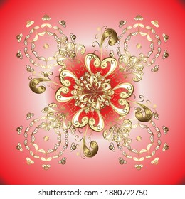Golden pattern on pink and neutral colors with golden elements. Seamless classic golden pattern. Vector traditional orient ornament.