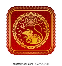 Golden pattern on a red background in traction Chinese style. Vector illustration.