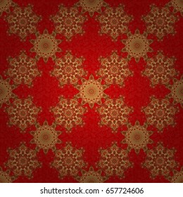 Golden pattern on red background. Luxury gold seamless pattern with abstract vector elements.