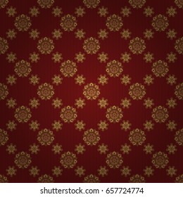 Golden pattern on a red background. Vintage sketch. Elegant retro vector seamless pattern.