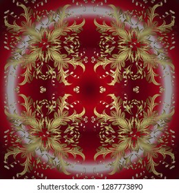 Golden pattern on red and neutral colors with golden elements. Vector oriental ornament. Seamless golden pattern.
