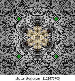 Golden pattern on white, black and gray colors with golden elements. Ornamental golden pattern. Vector oriental ornament.