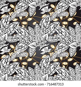 Golden pattern on white, gray and black colors with golden elements. Ornamental classic vector golden pattern. Classic vintage background. Traditional orient ornament.