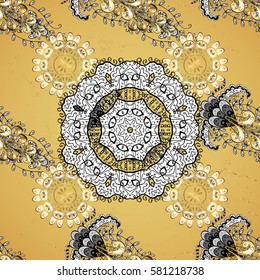 Golden pattern on yellow background with golden elements. Classic vector golden pattern. Classic vintage background. Traditional orient ornament.