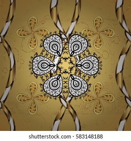 Golden pattern on yellow background with golden elements. Traditional classic golden pattern. Oriental ornament in the style of baroque. Vector oriental ornament.