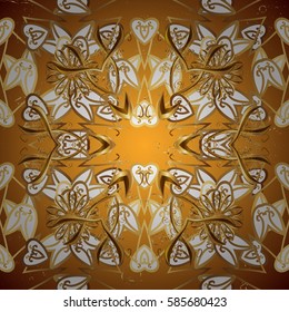 Golden pattern on yellow background with golden elements. Ornate decoration. Vector vintage baroque floral pattern in gold. Luxury, royal and Victorian concept.