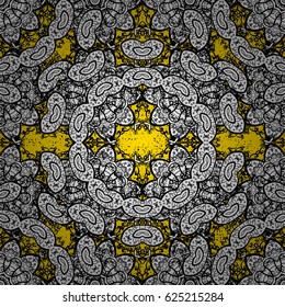 Golden pattern on yellow background with golden elements. Ornate decoration. Vector vintage baroque floral pattern in gold. Luxury, royal and Victorian concept.