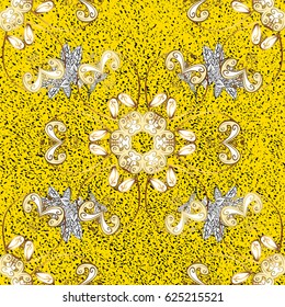 Golden pattern on yellow background with golden elements. Golden pattern. Vector oriental ornament.