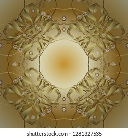 Golden pattern on a yellow and beige colors with golden elements. Vector vintage baroque floral seamless pattern in gold. Luxury, royal and Victorian concept. Ornate decoration.