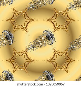 Golden pattern on yellow and beige colors with golden elements. Traditional orient ornament. Seamless classic vector golden pattern. Classic vintage background.