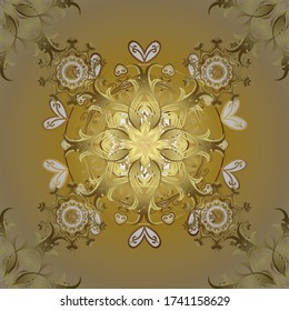 Golden pattern on yellow and beige colors with golden elements. Seamless classic vector golden pattern. Traditional orient ornament. Classic vintage background.